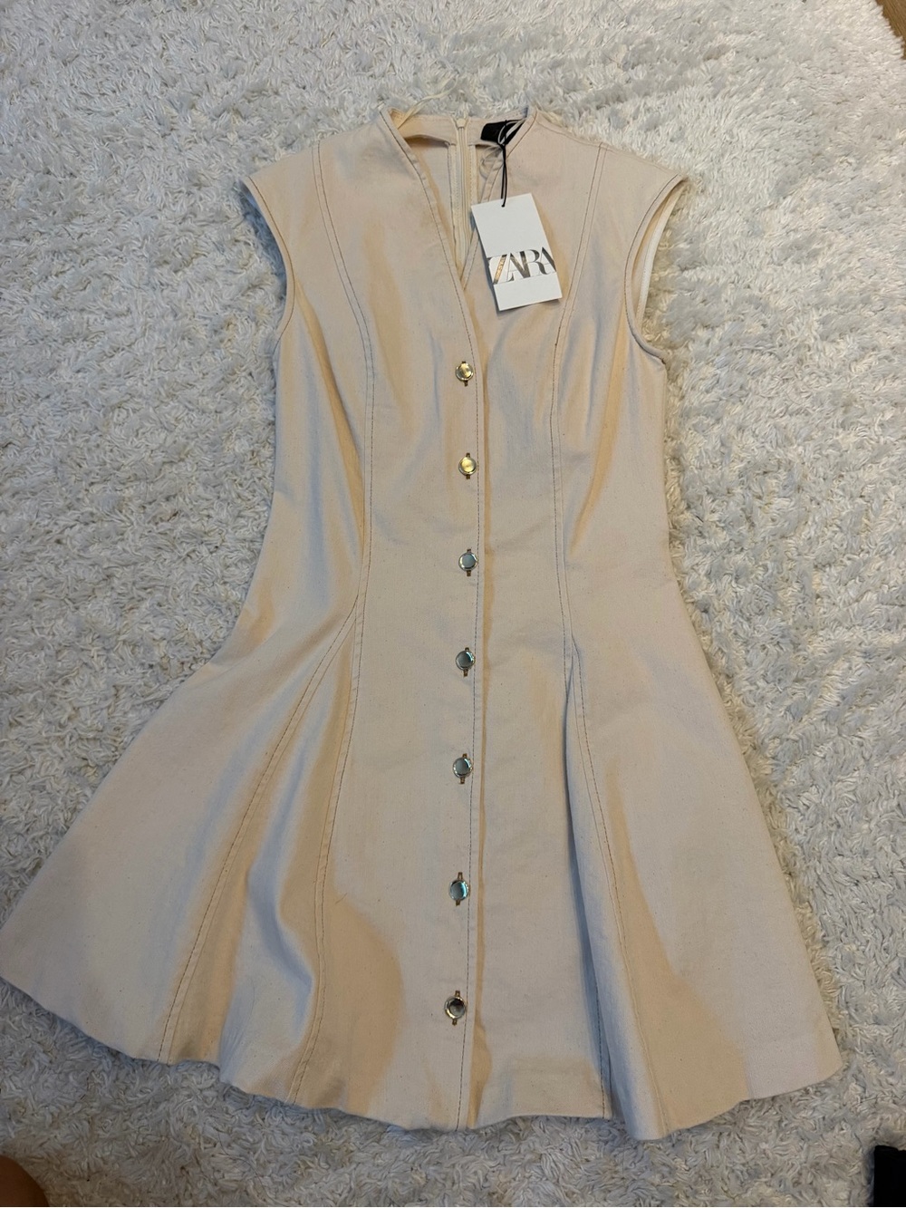 ZARA Cream Button-Front Fit & Flare Dress